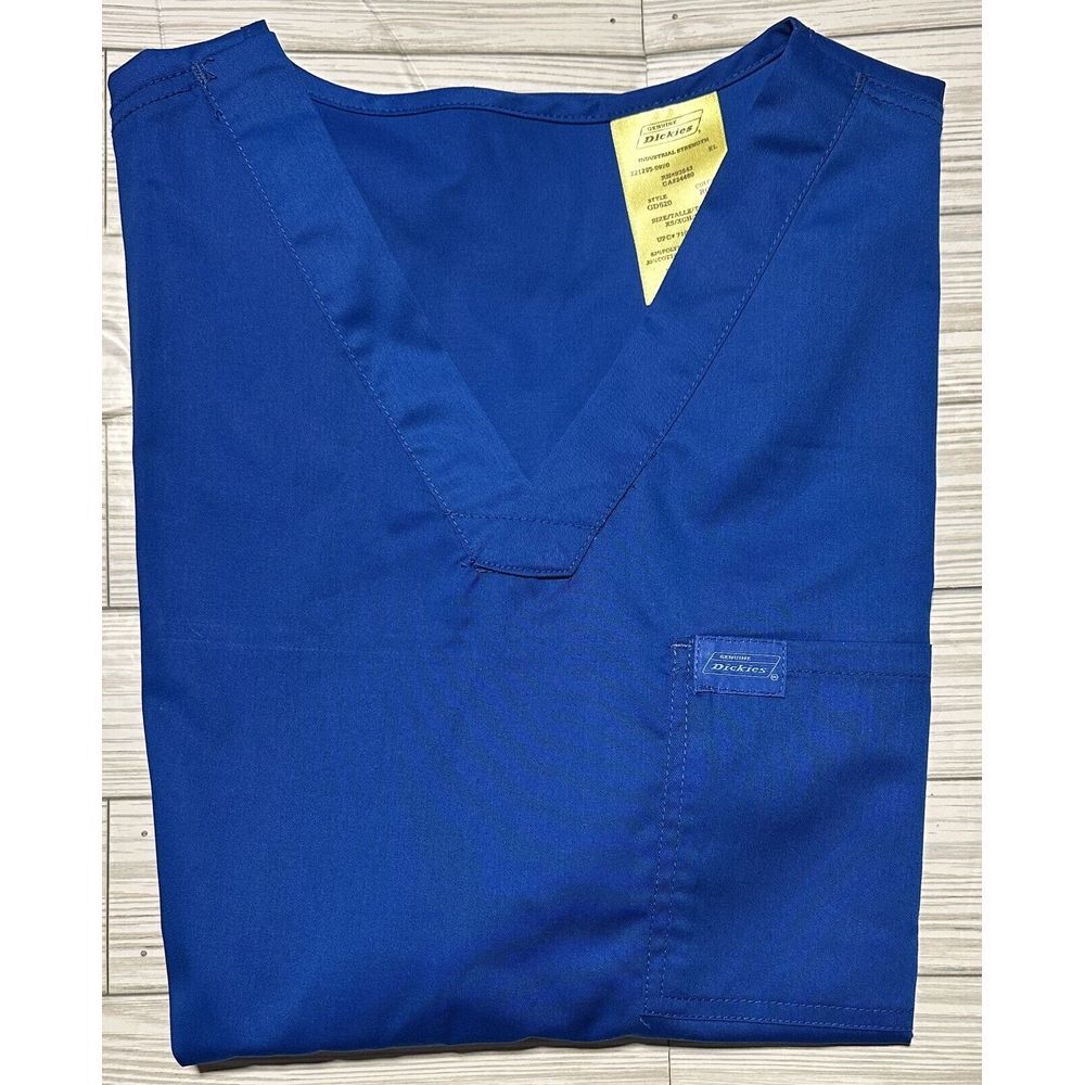 NWT Dickies Unisex V-Neck Industrial Strength Scrub‎ Top XS Royal Blue GD620